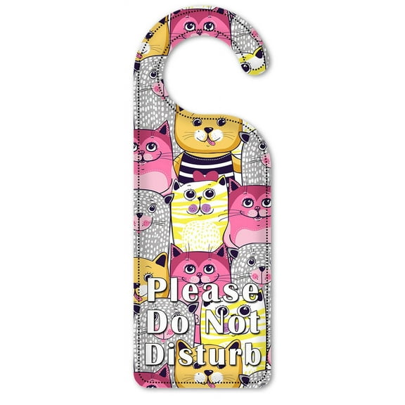 Do Not Disturb Door Knob Hanger Sign - Pink, Yellow & Gray Cat Toss