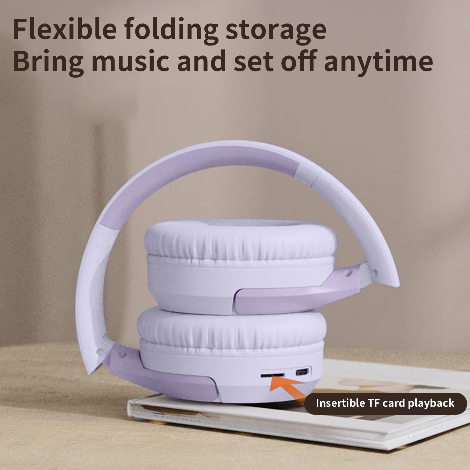 Bluetooth Headphones Over Ear, 6S Wireless Headphones Wired with 6 EQ Modes, 40 Hours Playtime Foldable HiFi Stereo Headset with Microphone, FM/TF for Cellphone/PC/Work,Purple