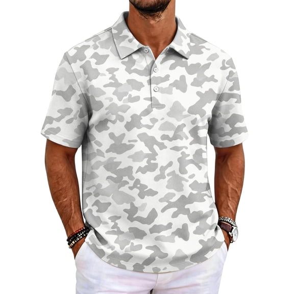 Mfakffe Men's Polo Shirts Summer Casual Golf Tshirts Big and Tall Short Sleeve Lapel Collar Tees Business Cotton Tops (White, L)
