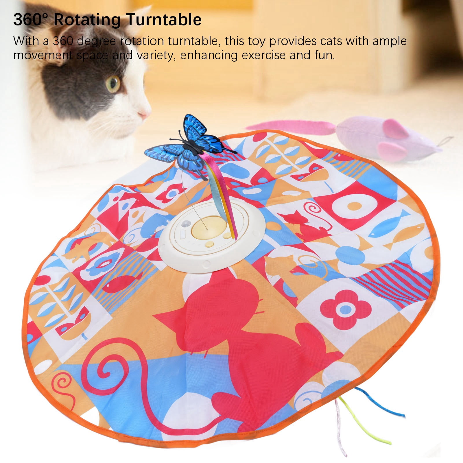 Nieyigj Interactive Cat Toys Funny 360 Degree Rotation Turntable Self Entertainment Hide and Seek Play Mat Toy for Indoor Exercise, Style 1 (7.87 inches / 20 cm, Multicolor)