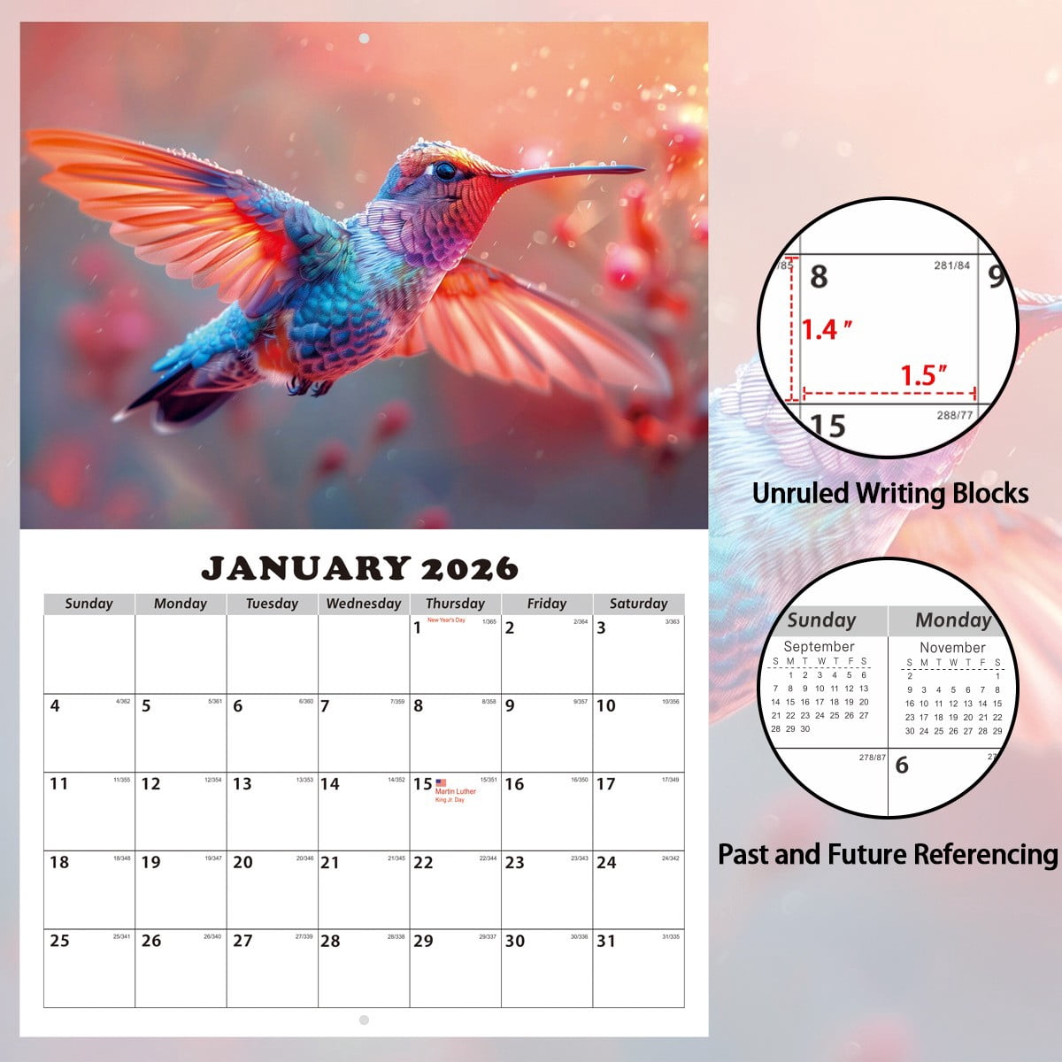 Two Year 2026-2027 Wall Calendar Monthly Planner Jan 2026 to Dec 2027 with Ruled Blocks Holidays Notes Thick Paper for Home Office School Organizer Spiral Binding