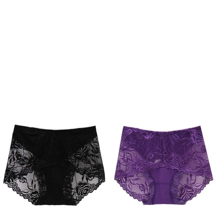 Wijhcboe 2 Pack Womens Silk Thong plus Size Mid High Waist Lace Women Panties Thongs Pack Panties Sexy Transparent Seamless Women Underwear Lace Cotton Large Size Lift Womens Lace Panties Bikini Cot