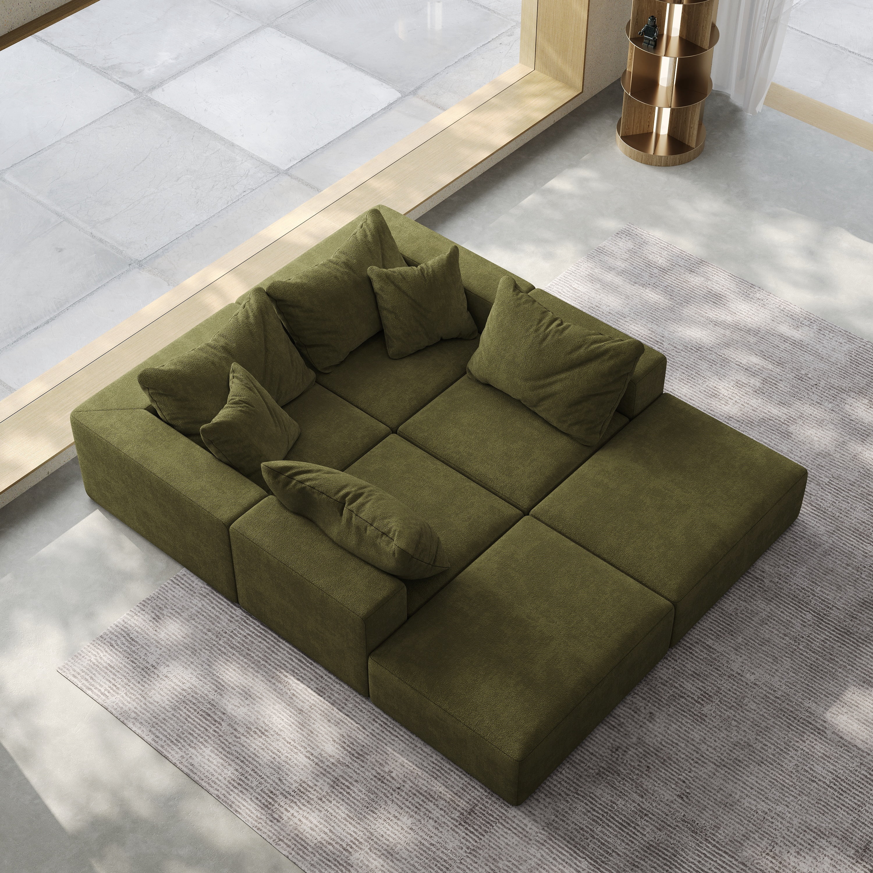 Vinform 162" Modern Upholstered Sectional Sofa with 6 Pillows, Free Combination Sectional Sofa Set for Living Room, Green