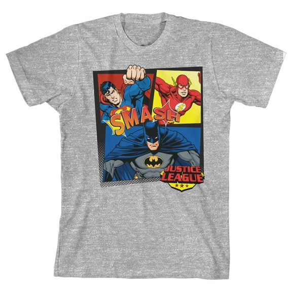 Smash Justice League Youth Boys Athletic Gray T-Shirt-XS