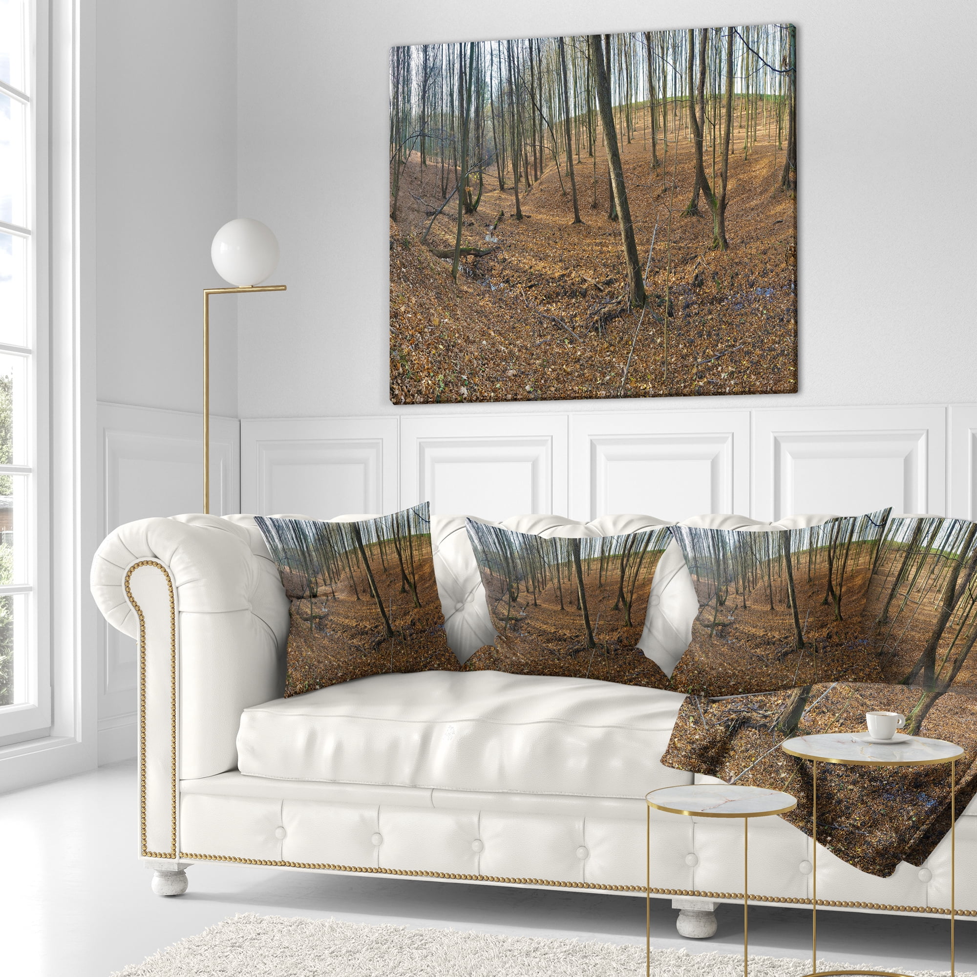 Designart Woods in Fall Forest Panorama - Forest Throw Pillow - 18x18