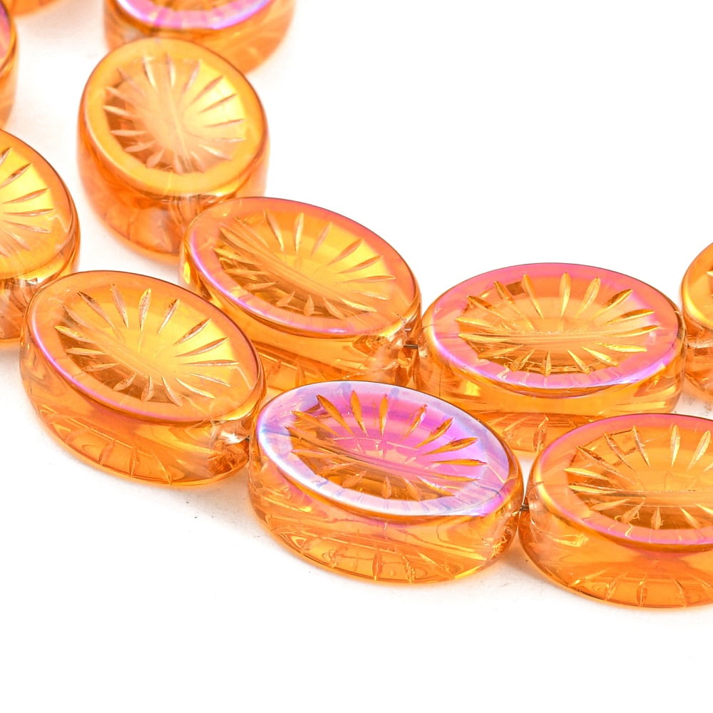 Electroplate Glass Beads Strands Oval with Flower Mixed Color 14x10.4x4.8mm Hole: 1.2mm about 45pcs/strand 25.04 inch(63.6cm)