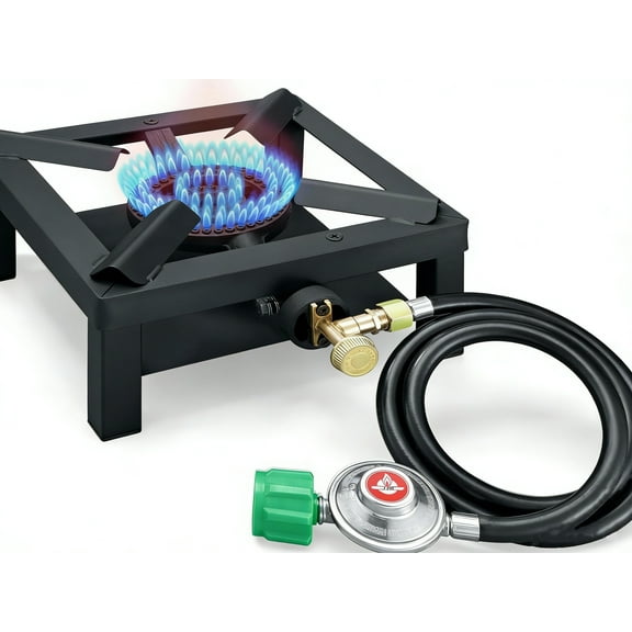 Asotewt Heavy-Duty High-Pressure Single Propane Burner – Outdoor Cooker with Heat Shield, Safety Guard & Leak-Resistant Hose
