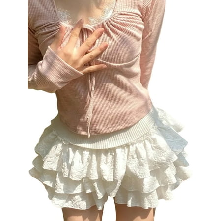 Shark Slippers Women s Fashion Bloomers Shorts Solid Color 3D Wrinkled Layered Ruffle Elastic Waist Short Pants Summer Casual Shorts