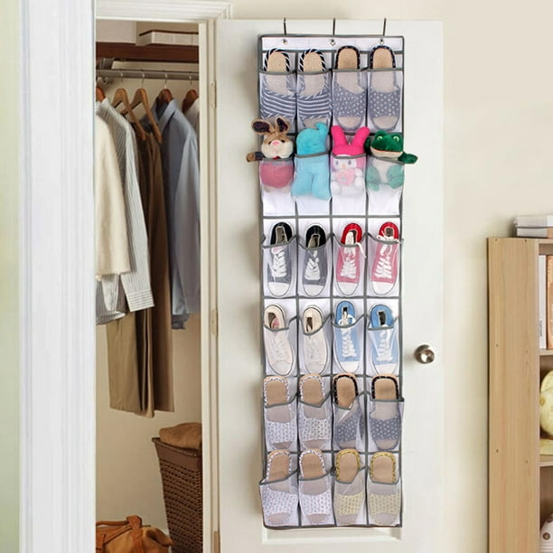 Over the Door Shoe Organizer 24 Pockets Hanging Shoe Rack Holder Organizer  Wall Mounted Fabric Shoe Holder Bag Shoe Hanger with 4 Stainless Steel  Hooks for Closet Entryway Bathroom Pantry 