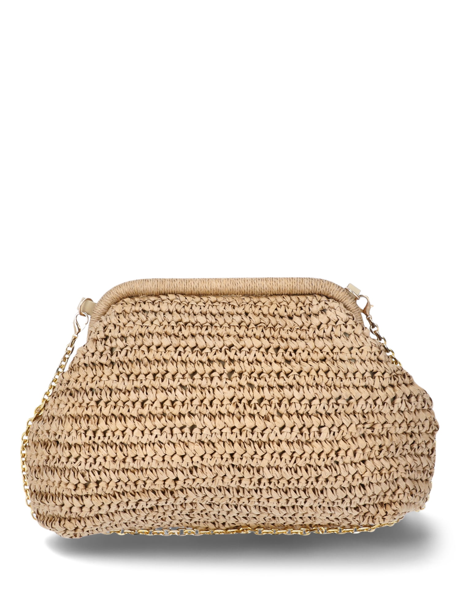 Time and Tru Women's Embellished Straw Frame Clutch Handbag, Natural