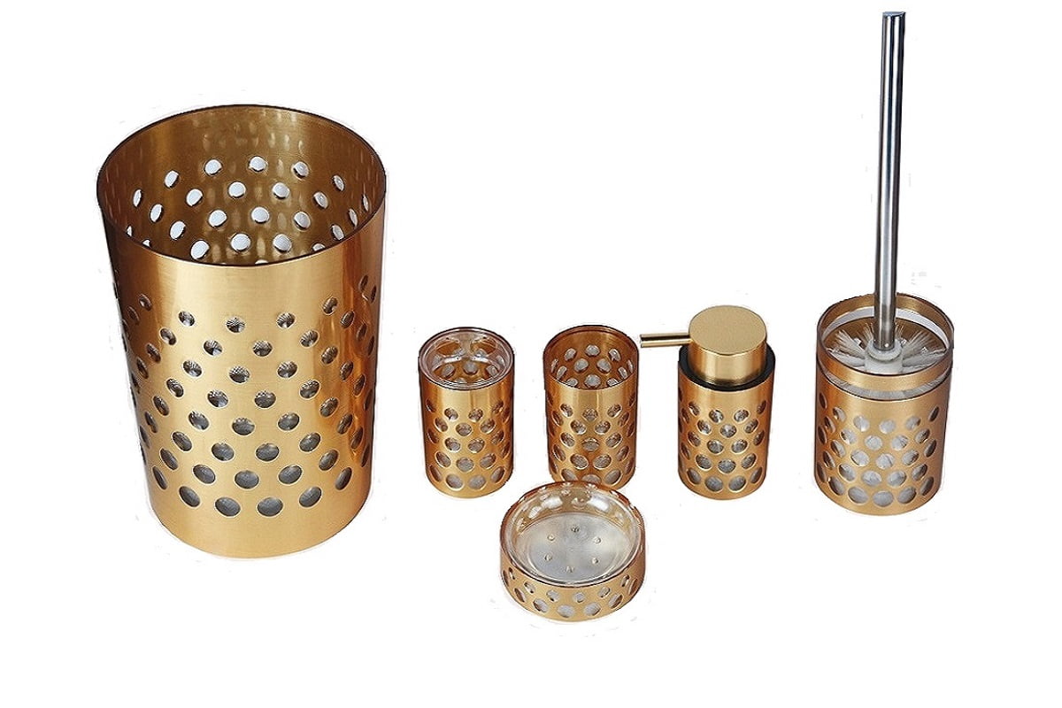 Mosaic Collection 6Piece Complete Bathroom Accessory Set Gold