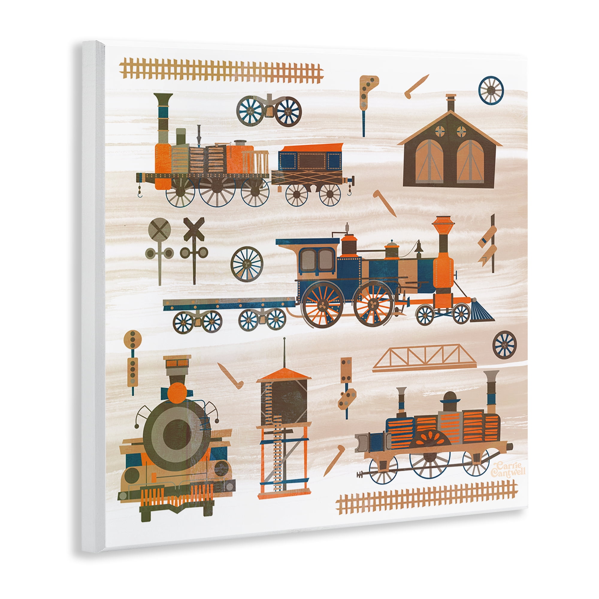 Stupell Industries Totally Trains Rustic Transportation Painting Unframed Art Print Wall Art, 12 x 12
