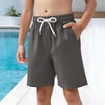 thumbnail image 4 of BRGZLK Kids Boys Swim Trunks Summer Solid Color Casual Lightweight Quick Dry Drawstring Board Shorts with Pocket for Vacation Beach Surfing Gray 14-15 Years, 4 of 6