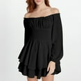 thumbnail image 2 of Rinsvye Robe d'Été pour Femmes Robe Décontractée Jupe-Culotte en Mousseline à Volants Superposés Robes d'Automne pour Femmes Décontractées Col Rond Épaules Dénudées Robe Trapèze Courte Robe Fluide en Coton, 2 of 6