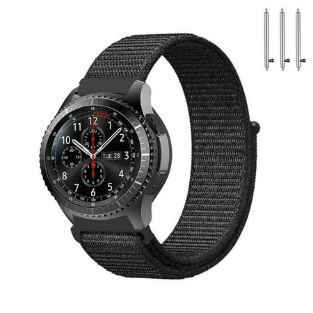 Kebiory Compatible with Samsung Galaxy Watch 3 45mm 46mm/Watch 46mm/Samsung Gear S3 Classic/Samsung Gear S3 Frontier 22MM Breathable Woven Soft Nylon Ring sports belt Replacement Strap-Black