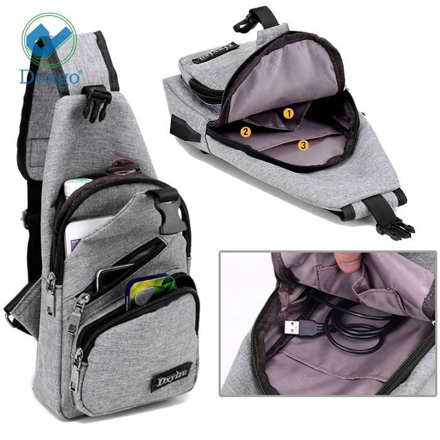 Deago Men Chest Pack Messenger Bags Casual Travel Crossbody Sling bag  Shoulder Bag W/ USB Charging Daypack Black 