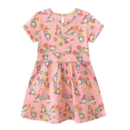 

BULLPIANO Girls Butterfly Short Sleeve Summer Casual Dress for 2-8 Years Toddler and Baby Girls Birthday Princess Party Skirts