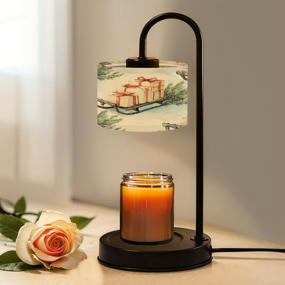 Candle Warmer Lamp with Timer, Watercolor Sleigh Christmas Gifts Pine Branches Non-slip Wireless Remote Control Wax Melts Warmer with 4 Bulbs for Home Office Dorm, Birthday Gifts for Women