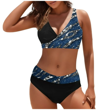 Sngxgn Women Swimsuit Bikini Set High Waisted Push up Cheeky Drawstring Two Piece Bathing Suit(Dark Blue S)