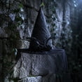 thumbnail image 5 of Halloween Witch Hat for Women, Black Lace Wizard Hat with Pumpkin Skeleton Rose Decor, Gothic Costume Accessory for Halloween Party Cosplay Carnival Dress Up, 5 of 5