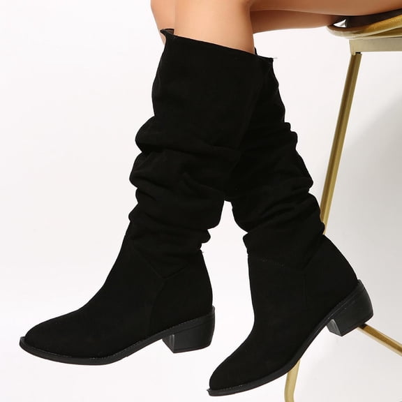 Yeahitch Womens Boots Mid Calf Low Heel Womens Winter Boots Round Toe Chunky Heel Warm Comfortable Tall Boots