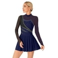 thumbnail image 3 of Yartina Women's Lyrical Ballet Dance Dress Figure Ice Skating Dress Mock Neck Gymnastics Leotard Navy Blue L, 3 of 7