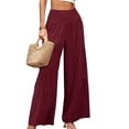 thumbnail image 4 of Sunloudy Pantalones de pierna ancha para mujer, pantalones plisados sueltos casuales de color sólido de cintura alta, caqui/negro/verde claro/blanco/verde/rojo vino Sunloudy  moda, 4 of 8