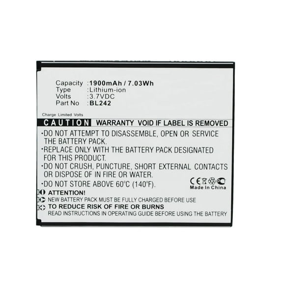 Batteries N Accessories BNA-WB-L3411 Cell Phone Battery - Li-Ion, 3.7V, 1900 mAh, Ultra High Capacity Battery - Replacement for Lenovo BL242 Battery