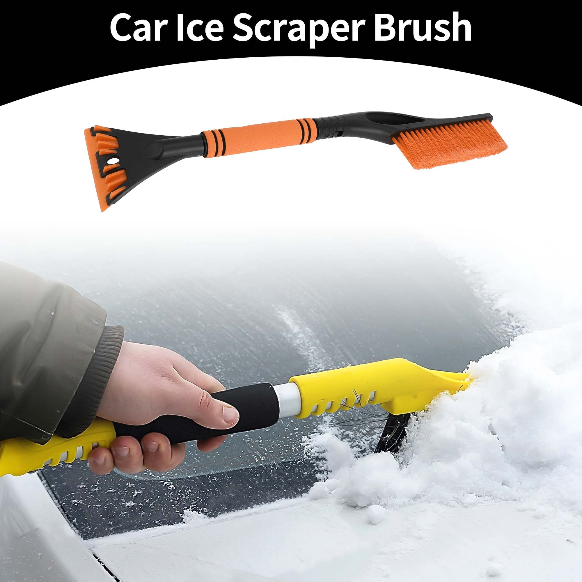 Unique Bargains Car Ice Scraper Brush with Broom - SUV Snow Frost Remover Orange