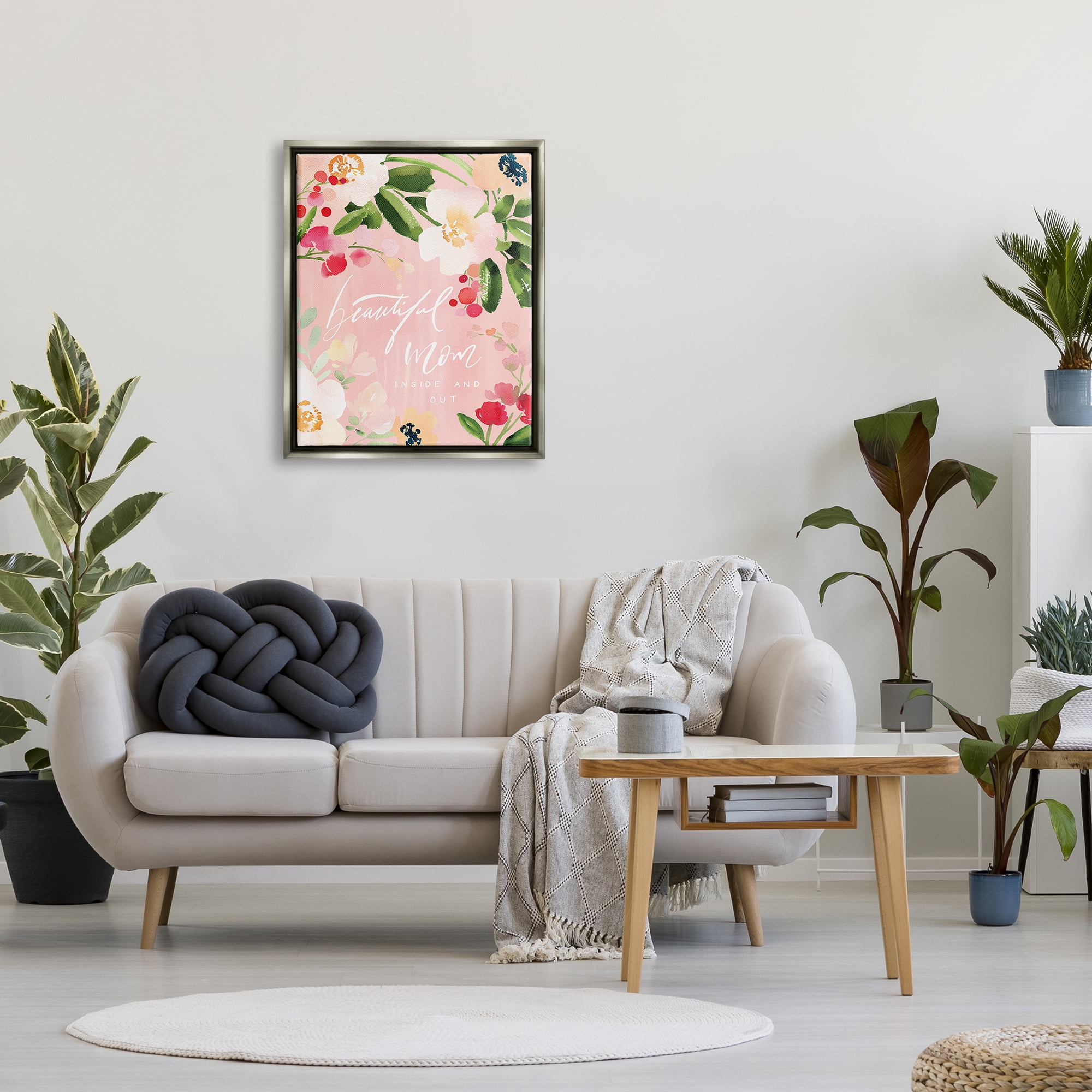 Stupell Industries Beautiful Mom Floral Mother's Day Holiday Painting Gray Floater Framed Art Print Wall Art