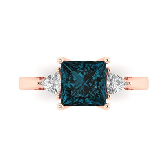 Three-Stone Engagement Ring for Women - 2.32ct Natural London Blue Topaz in 18K Rose Gold Promise Ring