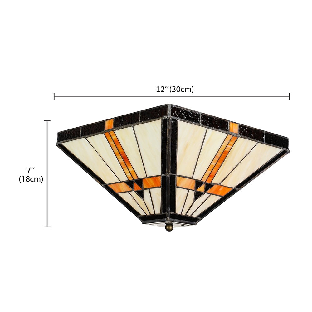 Litfad Tiffany Style Geometric Stained Glass Flush Mount Ceiling Light Baroque Lamp for Living Room,Corridor, Bedroom 11.81inch
