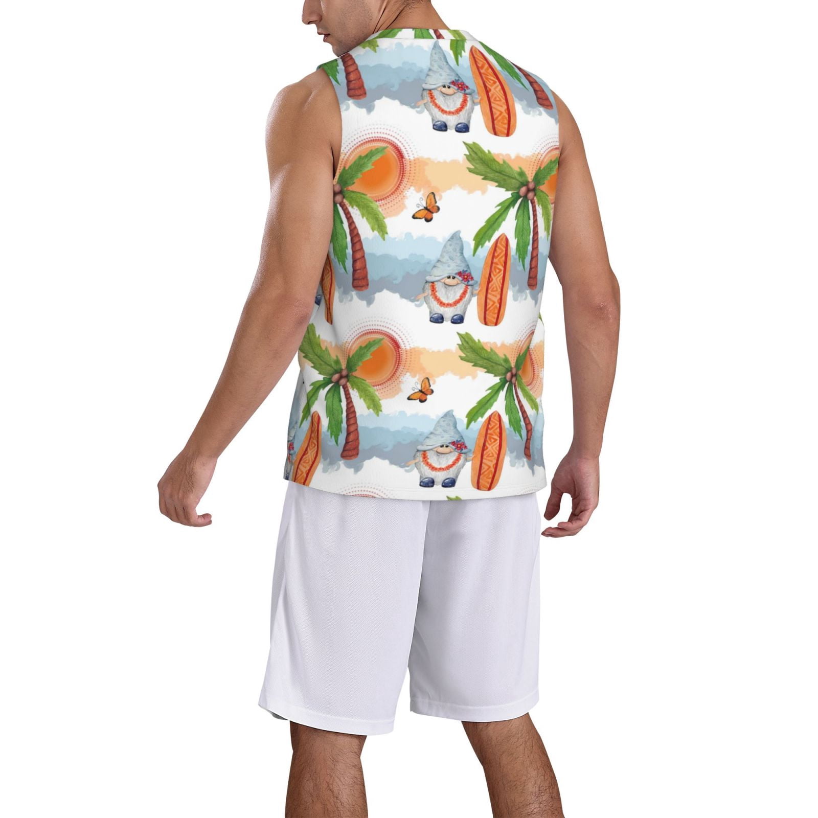 Xecao Gnome and Surfing print basketball shirt for both men and women, a unisex basketball jersey perfect for theme parties-4X-Large