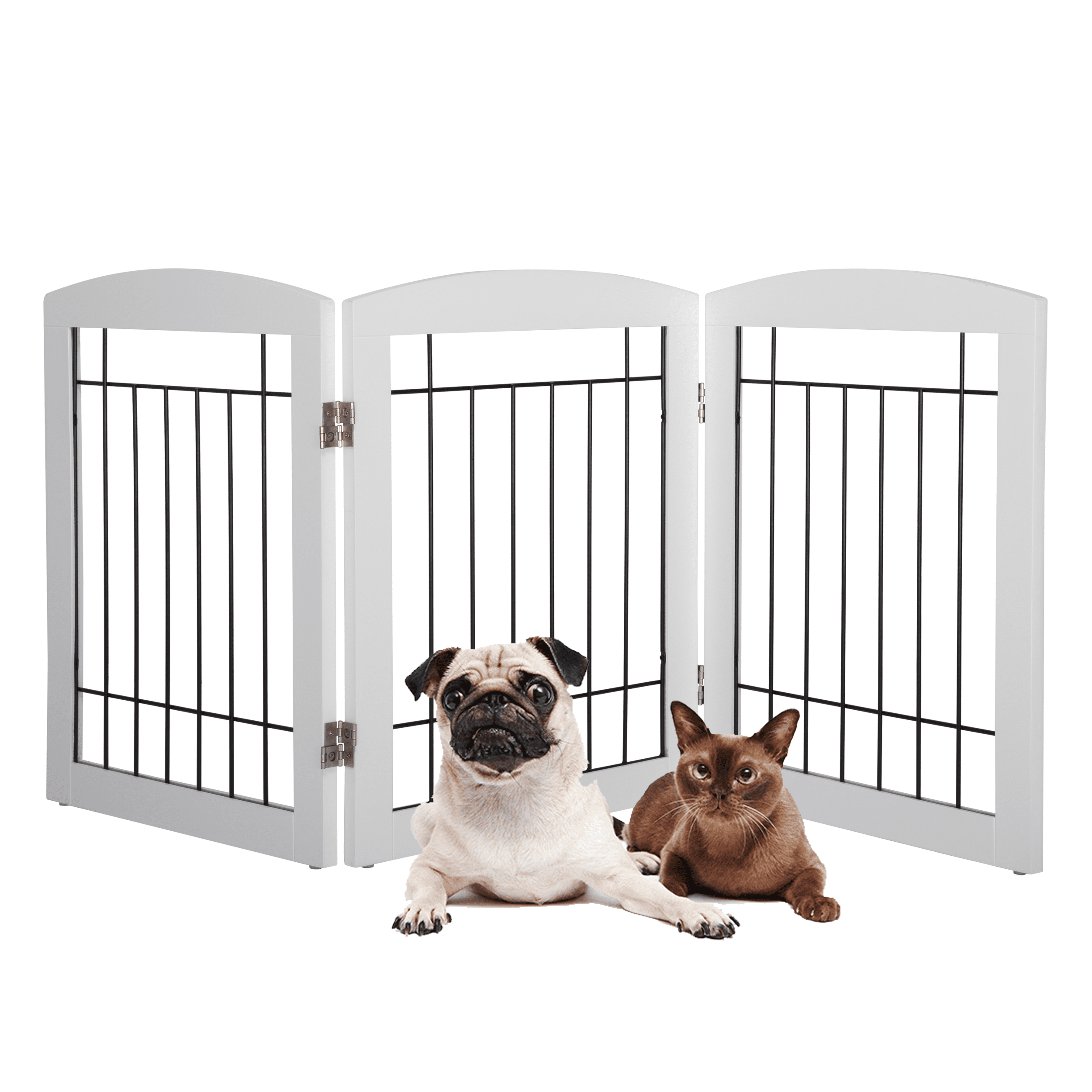 STAROUS White Foldable Pet Gate,Secure Indoor Barrier, Ideal for Doorways, Stairs, and Wide Openings - 60" Wide, 24" Height, 3 Panels