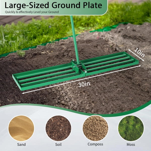 Lawn Leveling Rake,30-inch Heavy-duty Steel Leveler Tool with 75'' Extended Handle for Yard & Garden