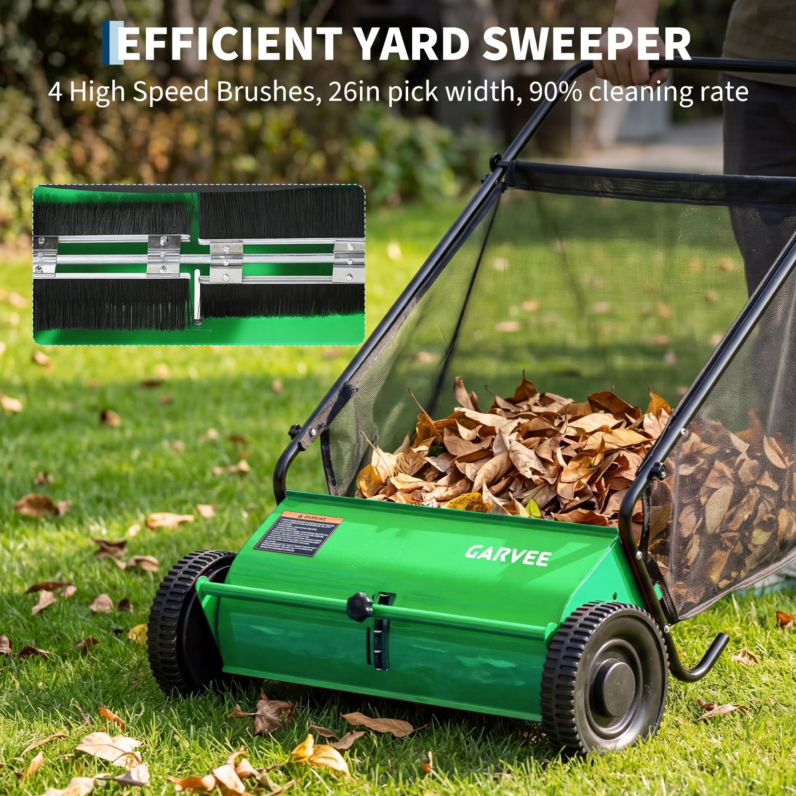 26" Push Lawn Sweeper, 7 cu ft Grass Cutter & Leaf Collector with 4 High-Speed Brushes, Durable Steel Walk-Behind Sweeper for Yard Cleanup
