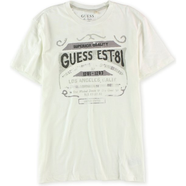 Camiseta gráfica GUESS con logotipo de fieltro para hombre blanca grande