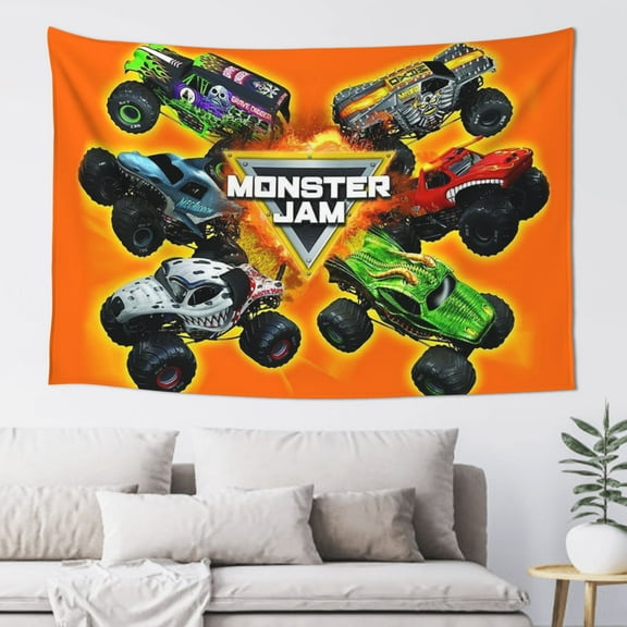 Monster Trucks Jam Tapestry Banner 60 X 40 inch Decor Art Tablecloth Wall Hanging Mural for Bedroom Dorm