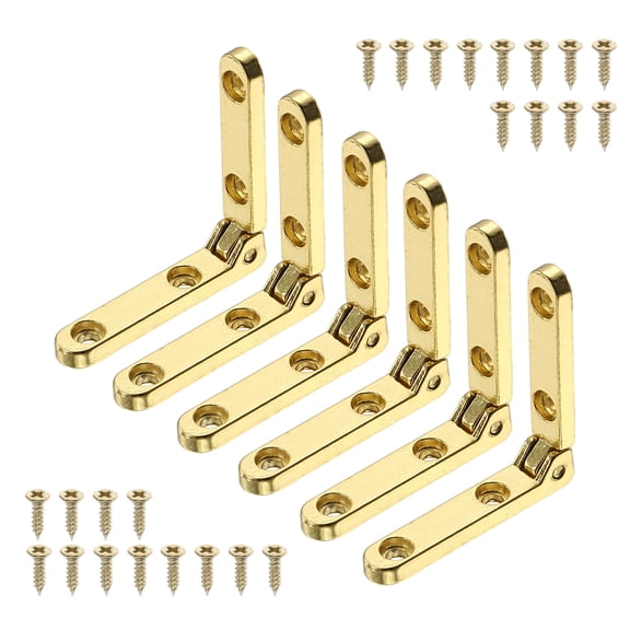 Uxcell 6 Pcs 90 Degree Hinges Mini Hinges Zinc Alloy Golden Tone, Small Hinge with Screws, 30x30x6mm for Jewelry Box, Wooden Box, Chest Case, DIY Craft