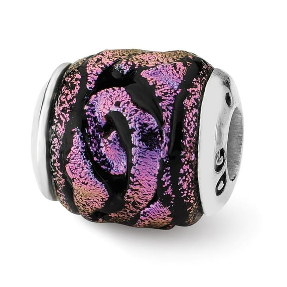 Fancy Bead White Sterling Silver Glass 11.82 mm Reflections Purple Dichroic Bead