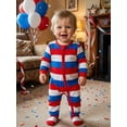 thumbnail image 3 of BemeyourBBs Newborn Baby Girl Boy 4th of July Outfit Footed Romper FootieJumpsuit Infant Baby Patriot Independent Day Clothes American Flag Stripe Print Ruffles Long Sleeve Zipper Romper Headband Set, 3 of 8