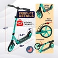 thumbnail image 2 of OutdoorCruiser Kick Scooter for Ages 6+, Kids, Teens & Adults, Foldable, Dual Suspension, 3-Level Adjustable Handlebar, Child Safety Approved, Aqua, 2 of 6