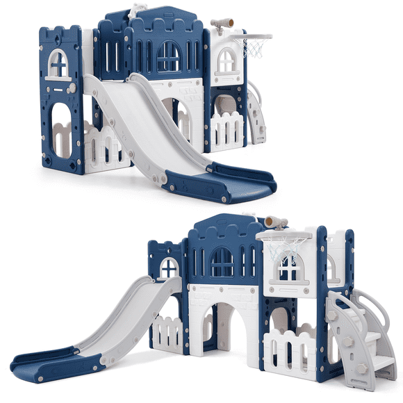 GloryStar Cadre d'Escalade et Glissade 8-en-1 pour Tout-Petits, Structure de Jeu pour Enfants de 1 à 3 Ans, Glissade Intérieure, Tunnel et Panier de Basketball, Idéal pour une Utilisation au Jardin Intérieur Ou Extérieur