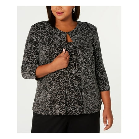 ALEX EVENINGS Womens Black Shimmering Patterned Sleeveless Scoop Neck Evening Top Plus 1X