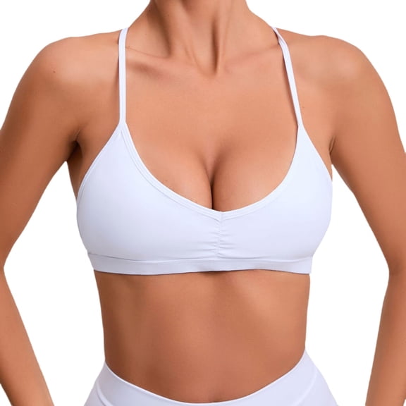 Sngxgn Sports Bra for Women, Medium-High Support Strappy Padded Sports Bras Supportive Workout Tops(White,M)