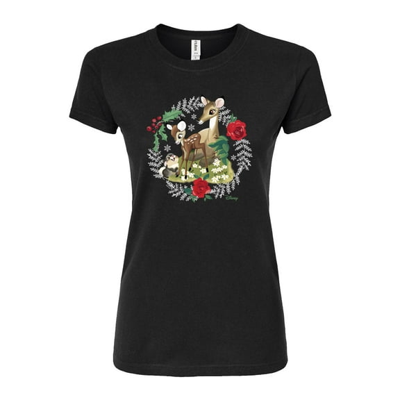 Disney Bambi - Christmas - Family In The Forest - Juniors Fitted Graphic T-Shirt