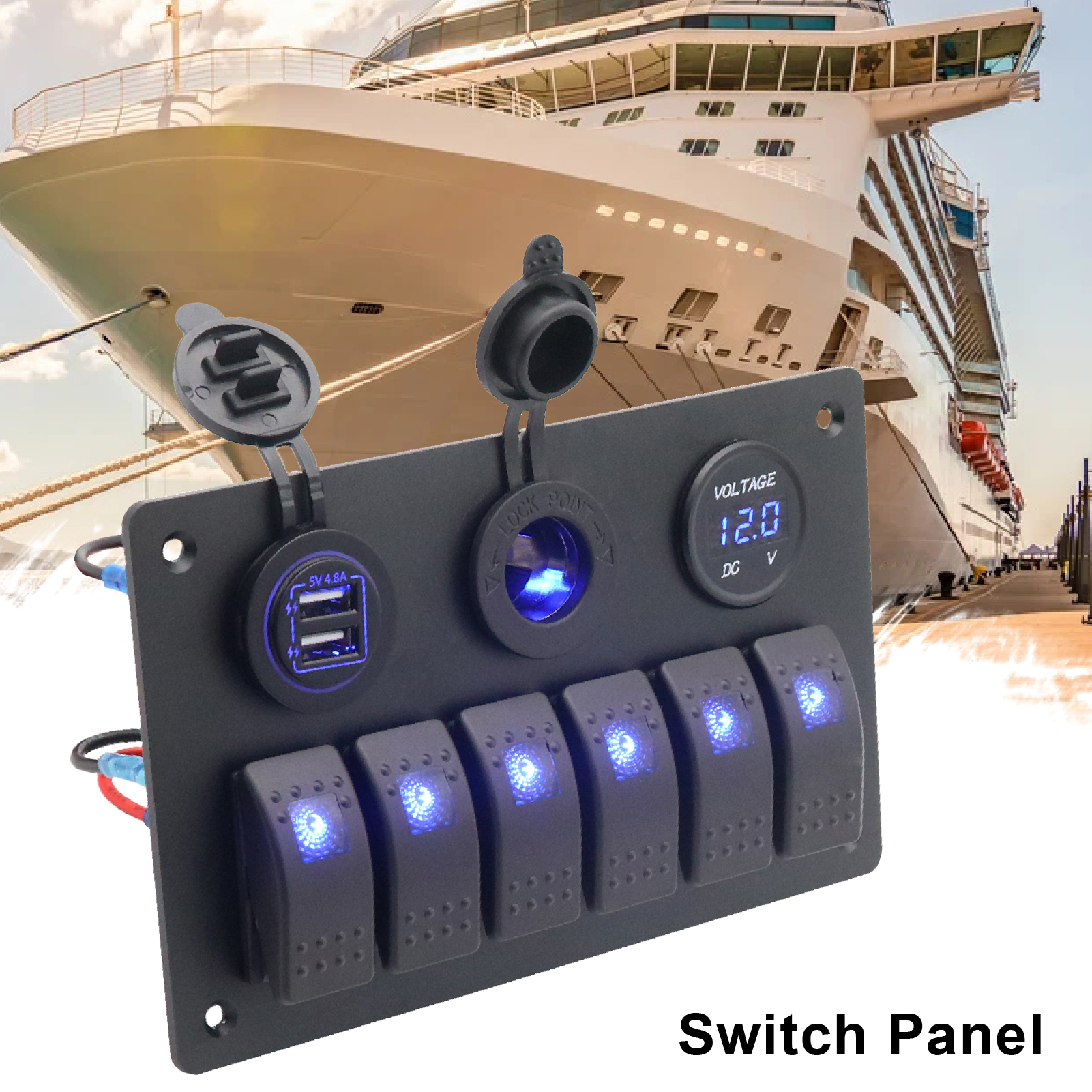 iaksohdu Rocker Switch Panel Gang 12V/24V Universal Multifunctional LED  Backlit ON/Off Toggle Switch with Car Charger for Boat