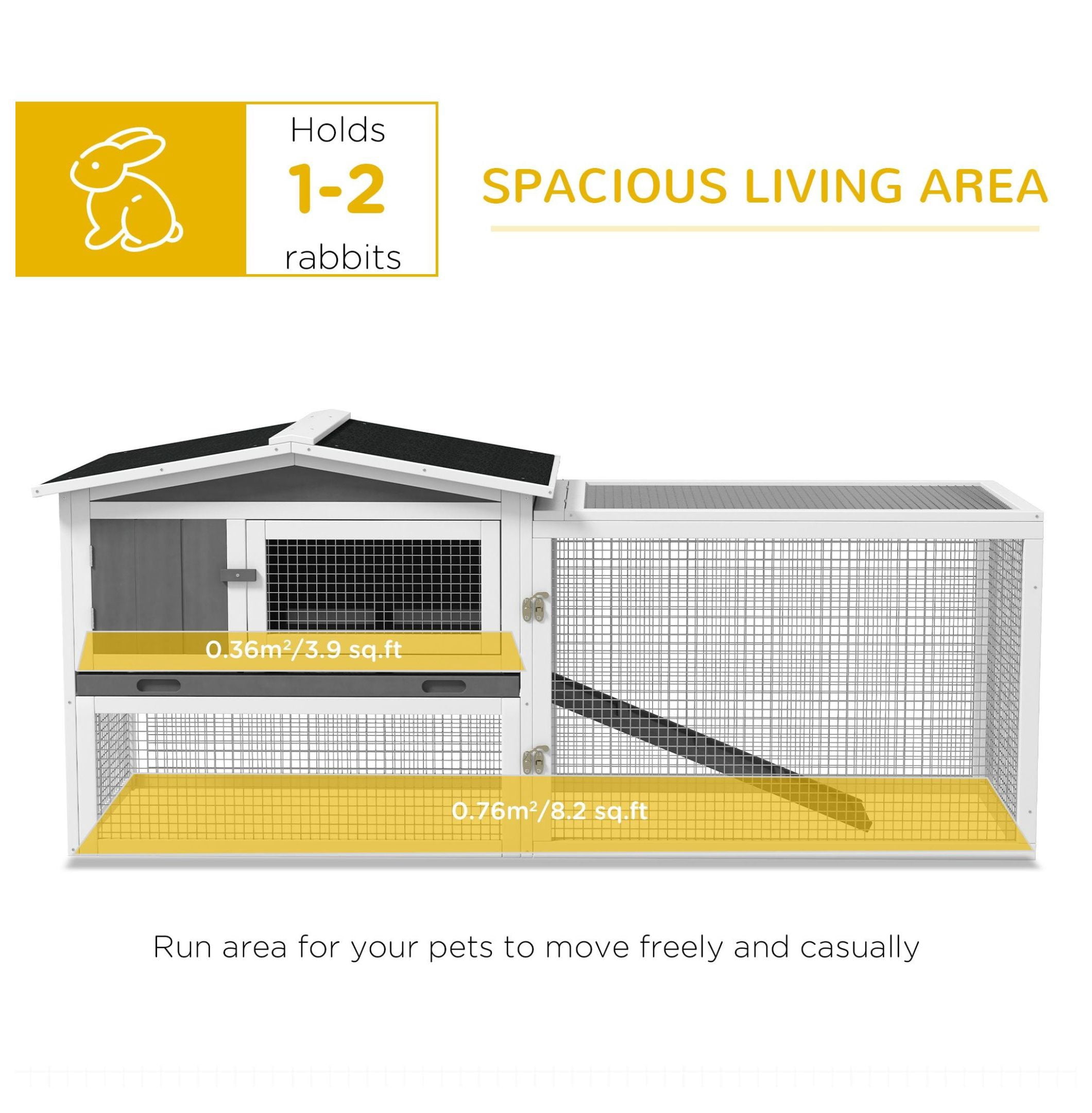 Rabbit Cage Outdoor, 2 Levels Bunny Hutch Outdoor Rabbit Pen w Slide Out Tray Detachable Run Small Animal House Light Grey