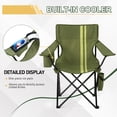 thumbnail image 3 of Folding Camping Chair with Built-in Cooler Bag & Cup Holder, 350lbs Capacity Portable Outdoor Camp Chair, Green Padded Folding Chair with Side Pocket for Camping, Beach, Patio, Picnic, Travel, 3 of 11