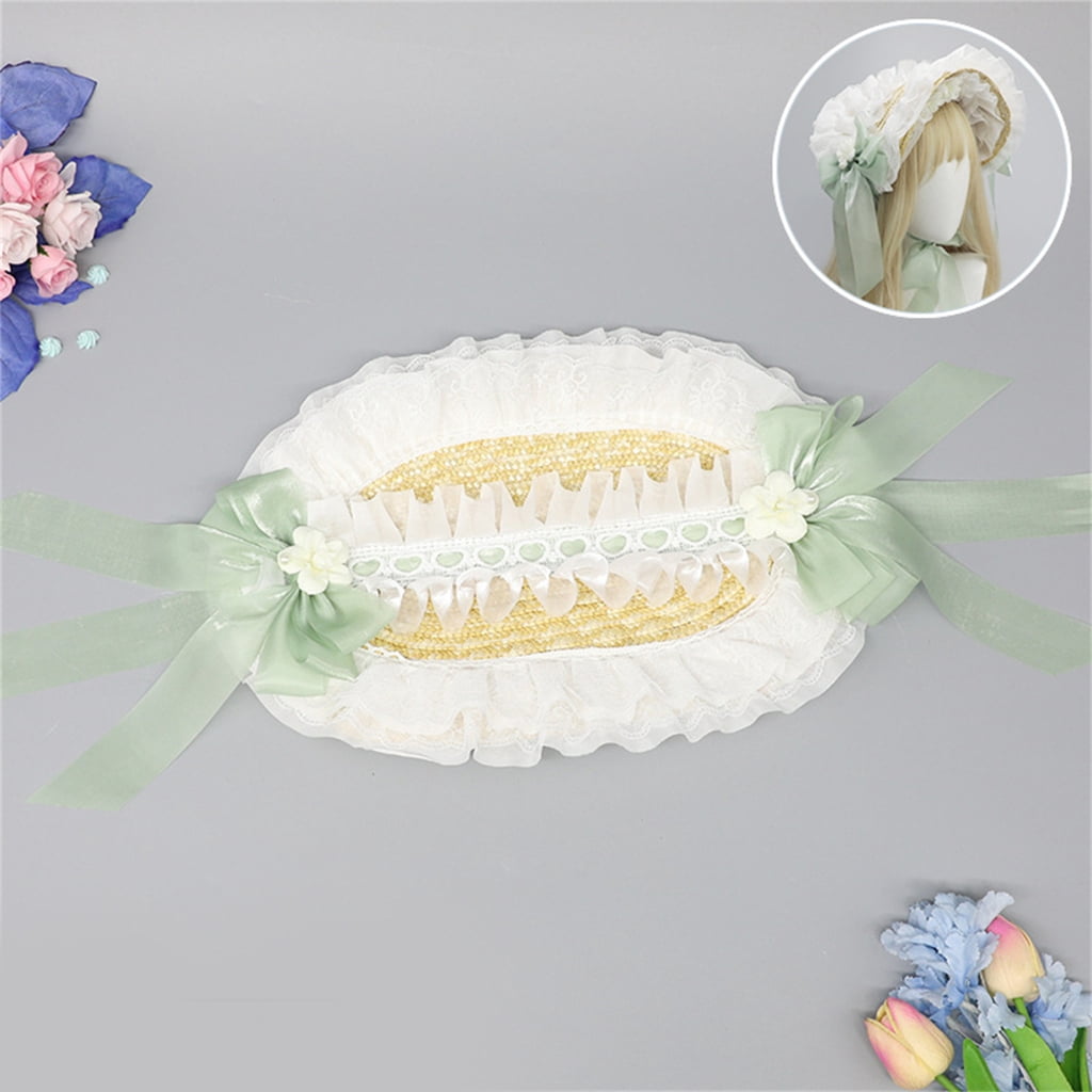 Victorian Lace Straw Bonnet Hat For Women And Girls With Bowknot Ribbon Great For TeaParties AndC0sp1ayEvent